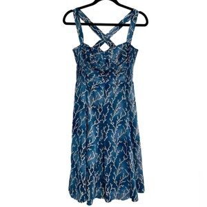 HD in Paris orange coral pattern on teal fit & flare 50s inspired dress